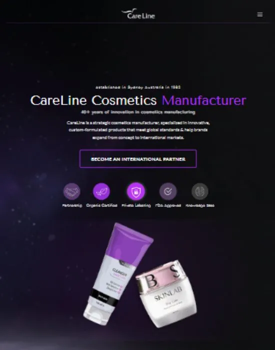 A screenshot of the CareLine Cosmetics website project.